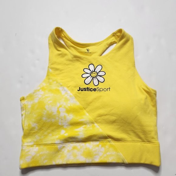 Justice Other - Justice Girls Size 34 Pull Over Racer Back Sports Bras Yellow Tie Dye Sunflower